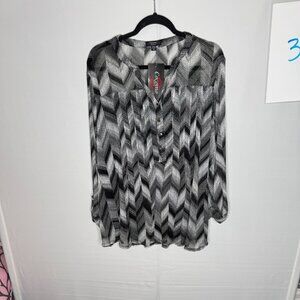 Cocomo Womens Geometric Printed Tunic Shirts 3/4 Roll Sleeve Notch Neck Tunic To